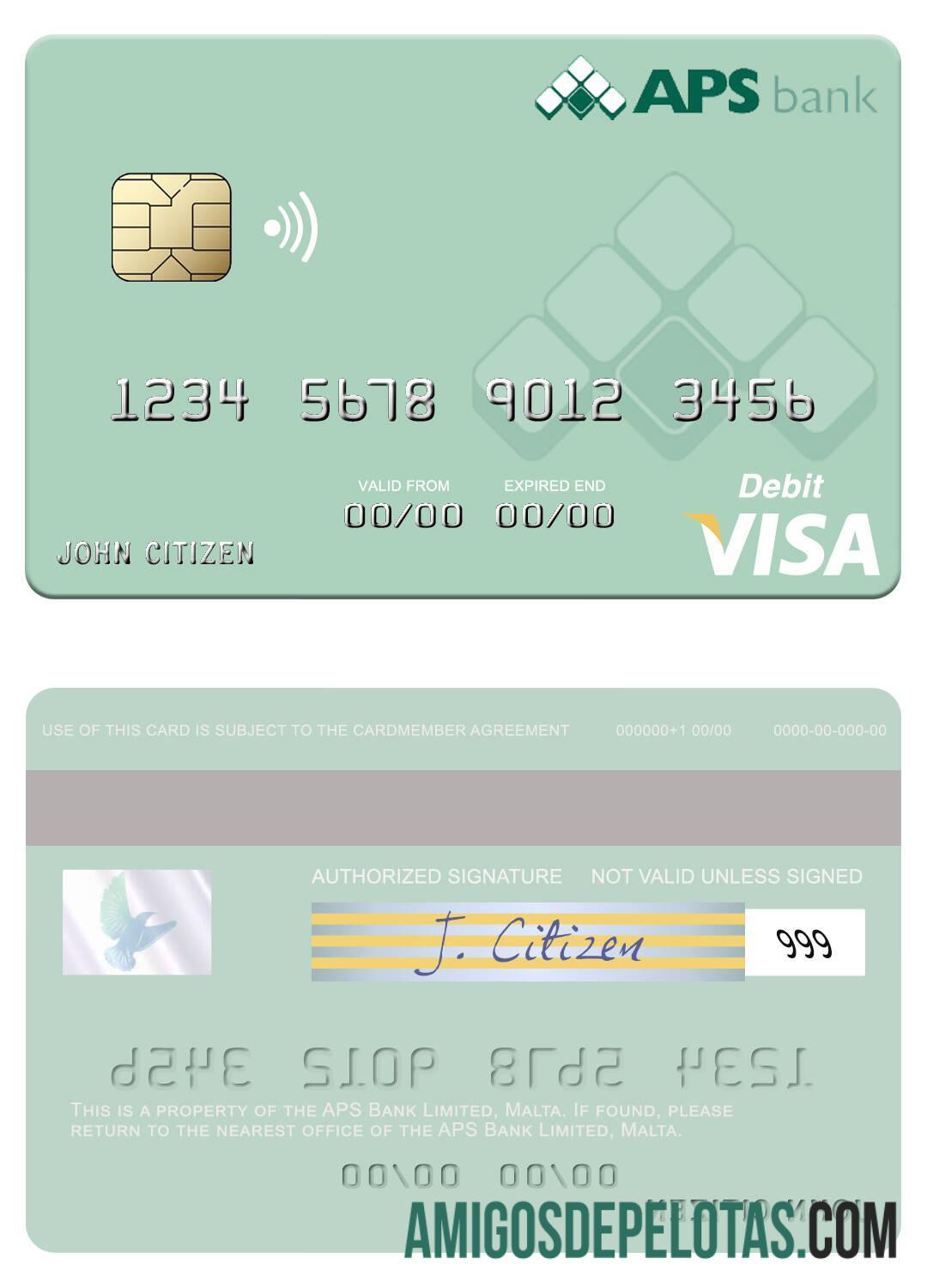 Malta APS Bank Limited Visa Debit Card sample